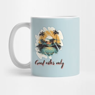 A tropical island paradise with palm trees and crystal - clear waters Mug